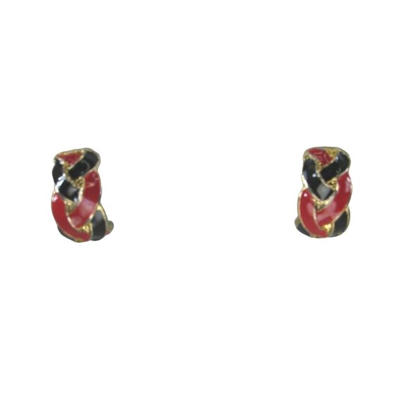 Vintage Red Blue Braided Enamel Pierced Earrings 51524 - Picture 1 of 6
